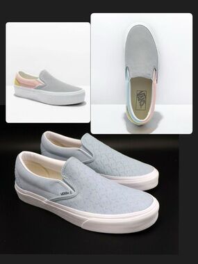Vans Bundle! 2 Pair Slip-On Sneakers in Light Blue with Pastel Heel Accents 8.5
